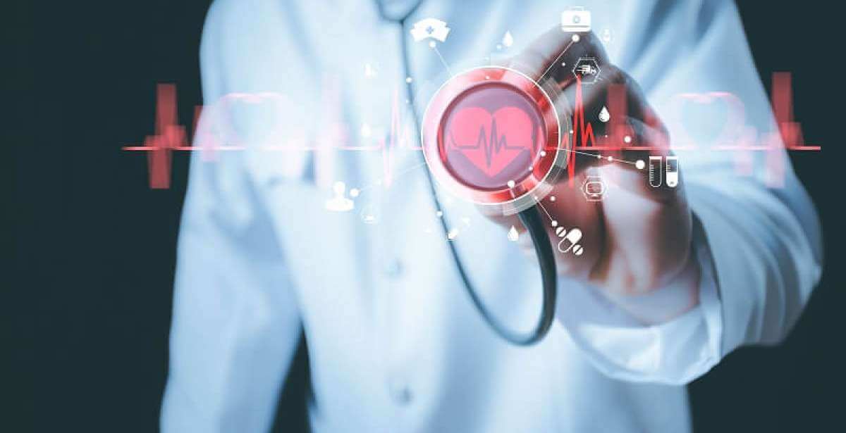 Stethoscope over a graphic of a heartbeat